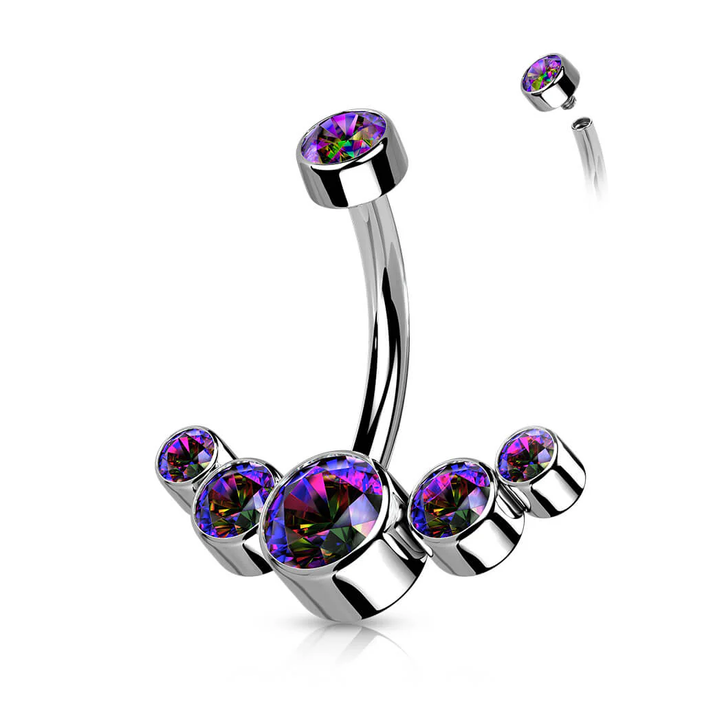 Titan Bauchnabelpiercing 5 Zirkonia Silber Innengewinde - Image 8