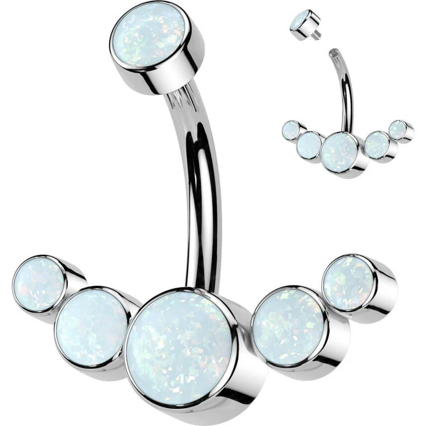 Titan Bauchnabelpiercing 5 Opal Silber Innengewinde - Image 5