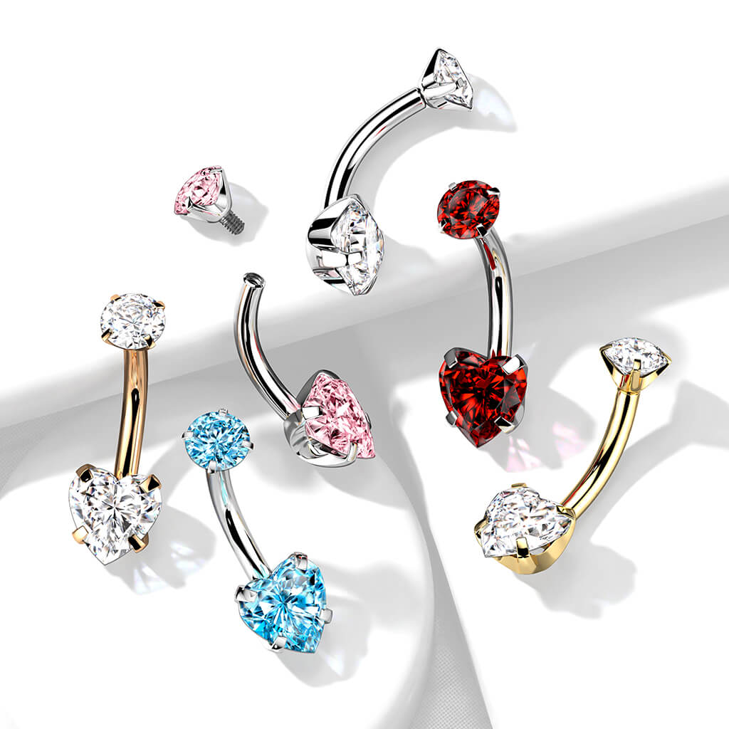 Titan Bauchnabelpiercing Herz Zirkonia Krappenfassung Innengewinde - Image 8