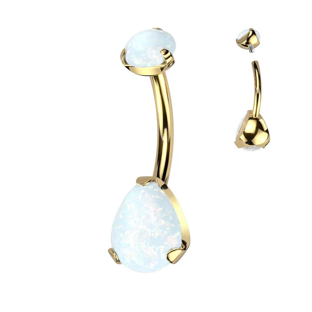 Titan Bauchnabelpiercing Tropfen Opal Krappenfassung Innengewinde - Image 2