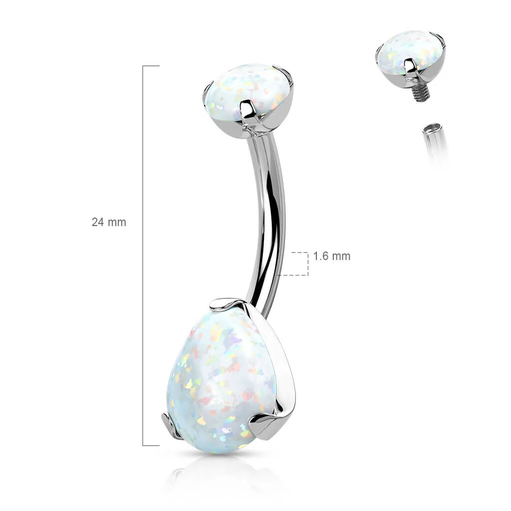 Titan Bauchnabelpiercing Tropfen Opal Krappenfassung Innengewinde - Image 3