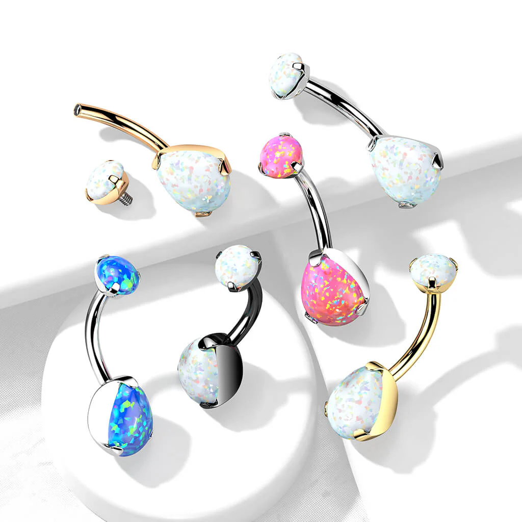 Titan Bauchnabelpiercing Tropfen Opal Krappenfassung Innengewinde - Image 7