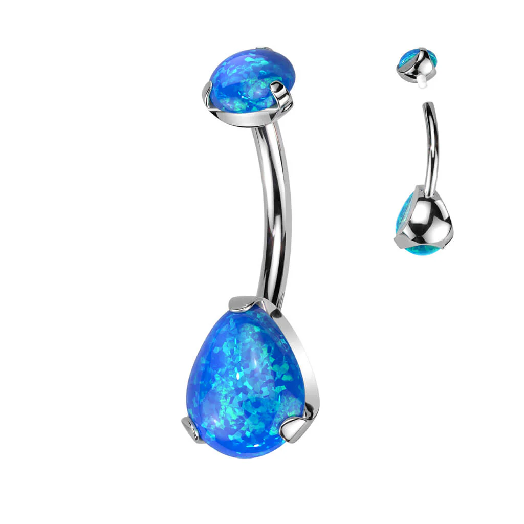 Titan Bauchnabelpiercing Tropfen Opal Krappenfassung Innengewinde - Image 8