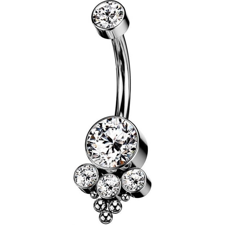 Titan Bauchnabelpiercing Zirkonia Opal Silber Innengewinde
