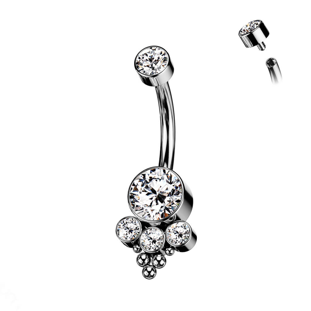 Titan Bauchnabelpiercing Zirkonia Opal Silber Innengewinde - Image 2