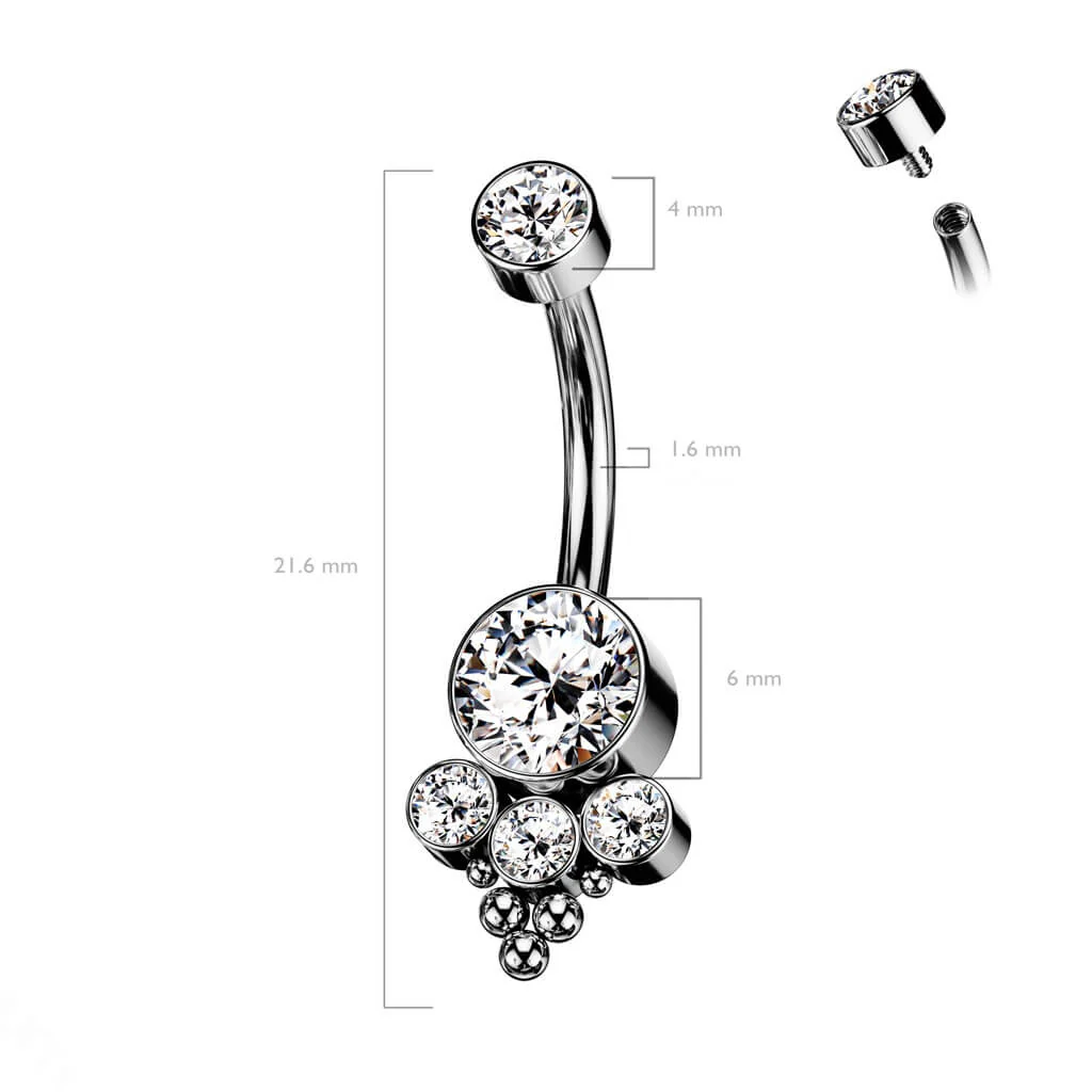 Titan Bauchnabelpiercing Zirkonia Opal Silber Innengewinde - Image 3