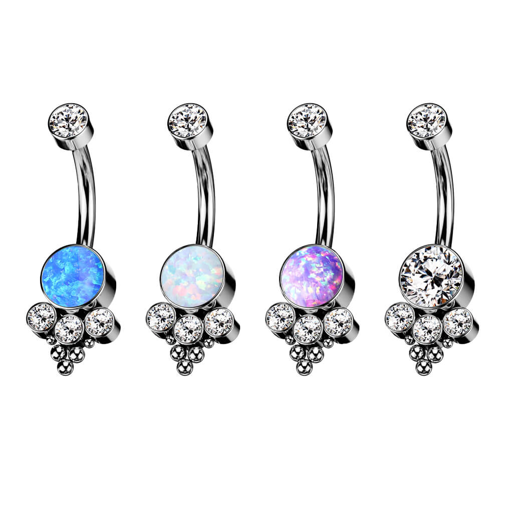 Titan Bauchnabelpiercing Zirkonia Opal Silber Innengewinde - Image 4