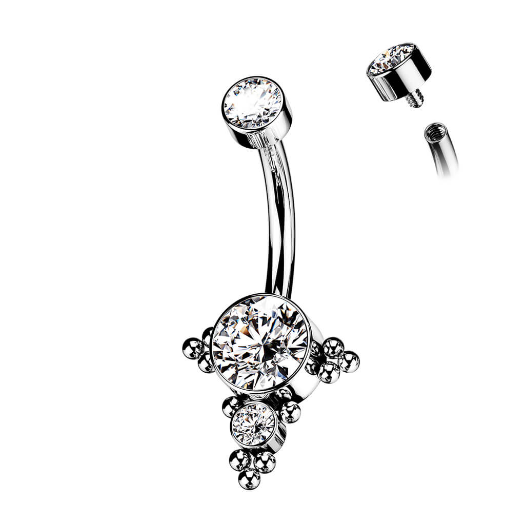 Titan Bauchnabelpiercing Zirkonia Opal Silber Innengewinde - Image 2