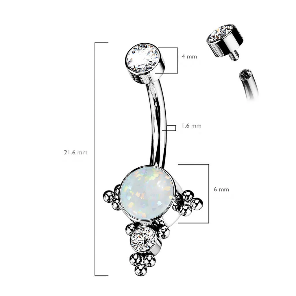Titan Bauchnabelpiercing Zirkonia Opal Silber Innengewinde - Image 3