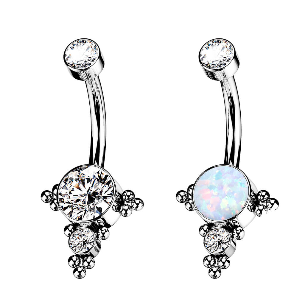 Titan Bauchnabelpiercing Zirkonia Opal Silber Innengewinde - Image 4