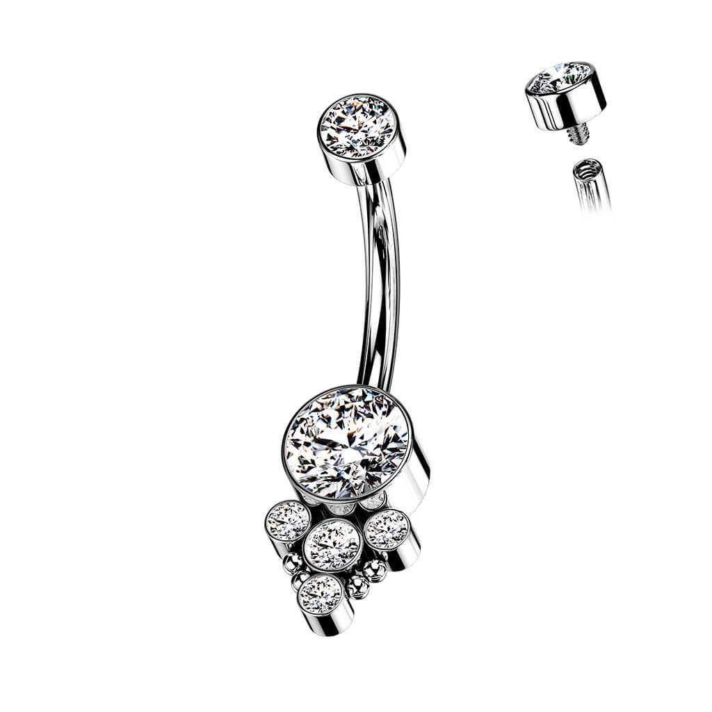 Titan Bauchnabelpiercing Zirkonia Opal Silber Innengewinde - Image 2