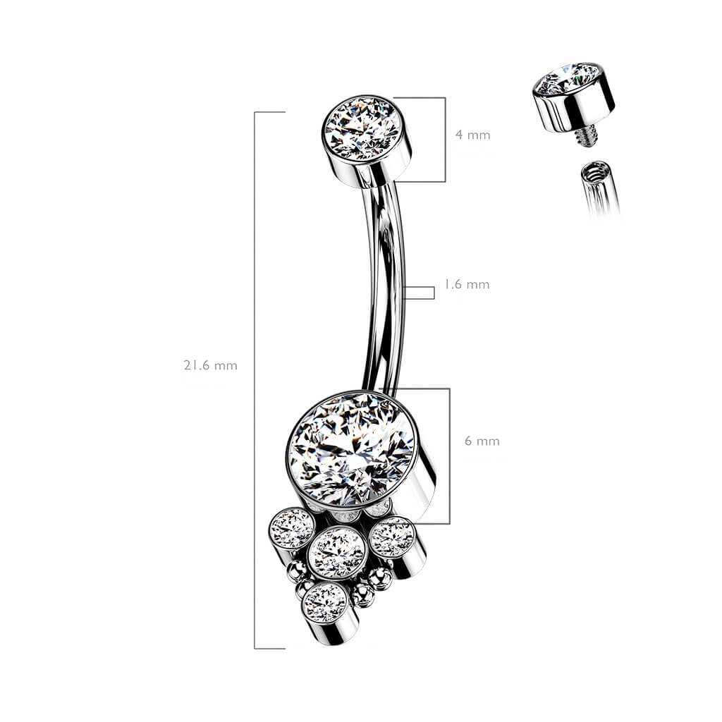 Titan Bauchnabelpiercing Zirkonia Opal Silber Innengewinde - Image 3