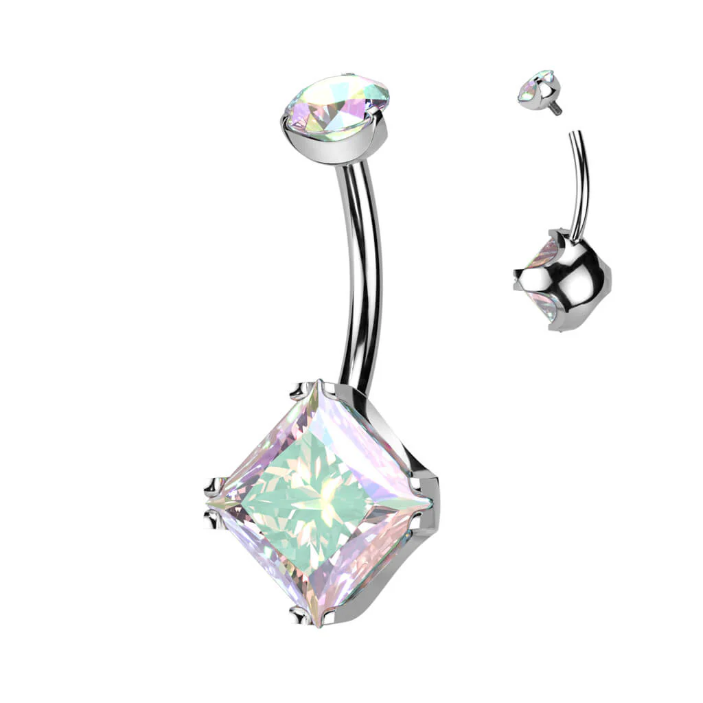 Titan Bauchnabelpiercing Quadrat Zirkonia Innengewinde - Image 2
