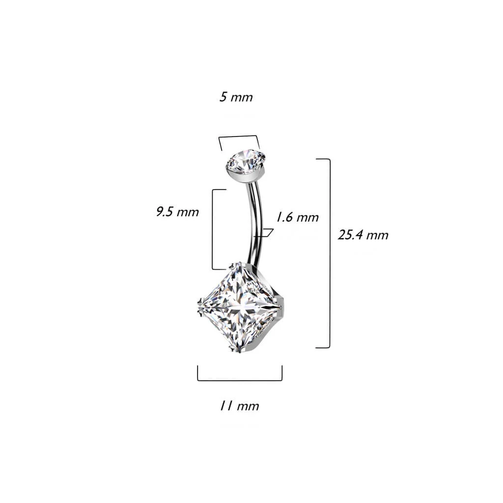 Titan Bauchnabelpiercing Quadrat Zirkonia Innengewinde - Image 3