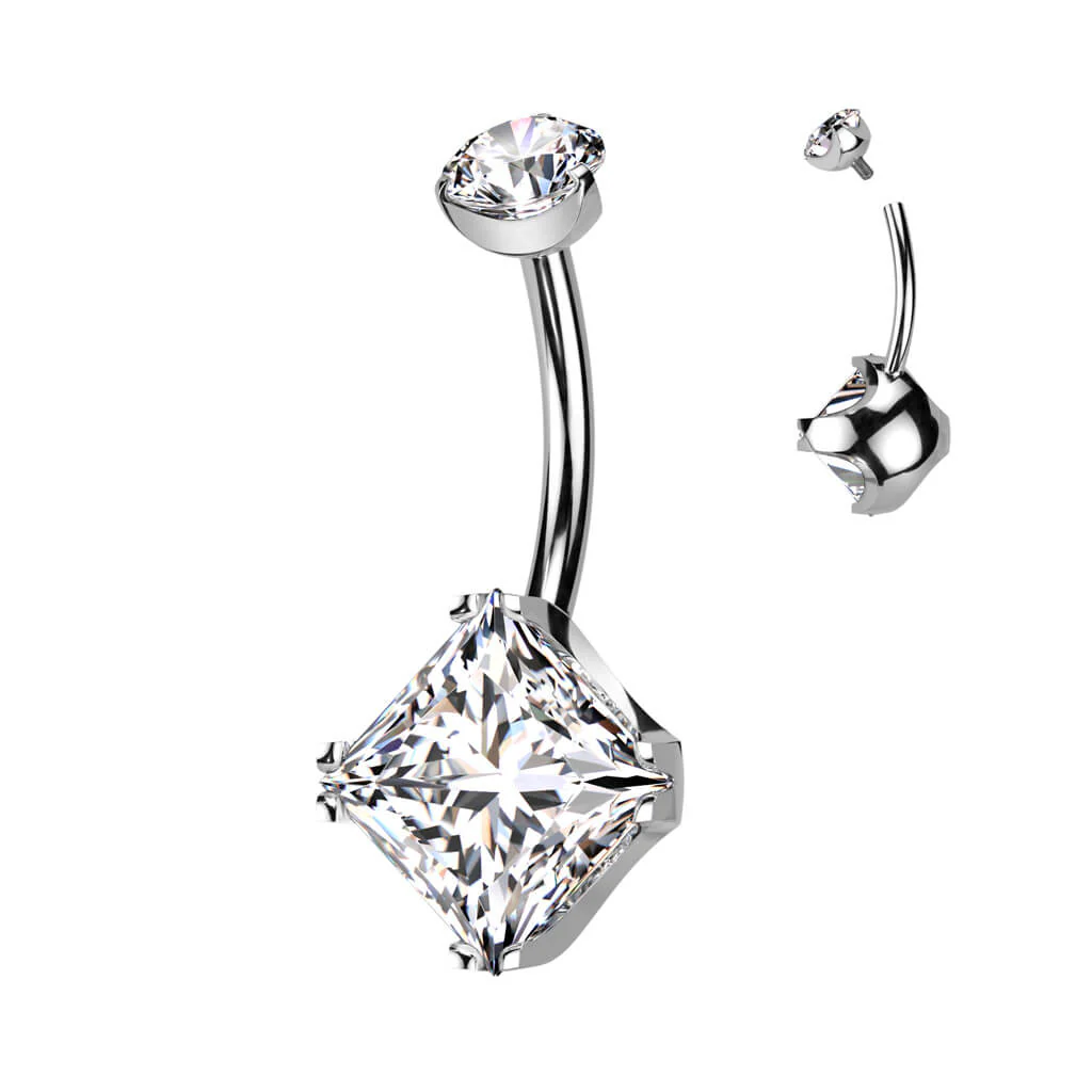 Titan Bauchnabelpiercing Quadrat Zirkonia Innengewinde - Image 4