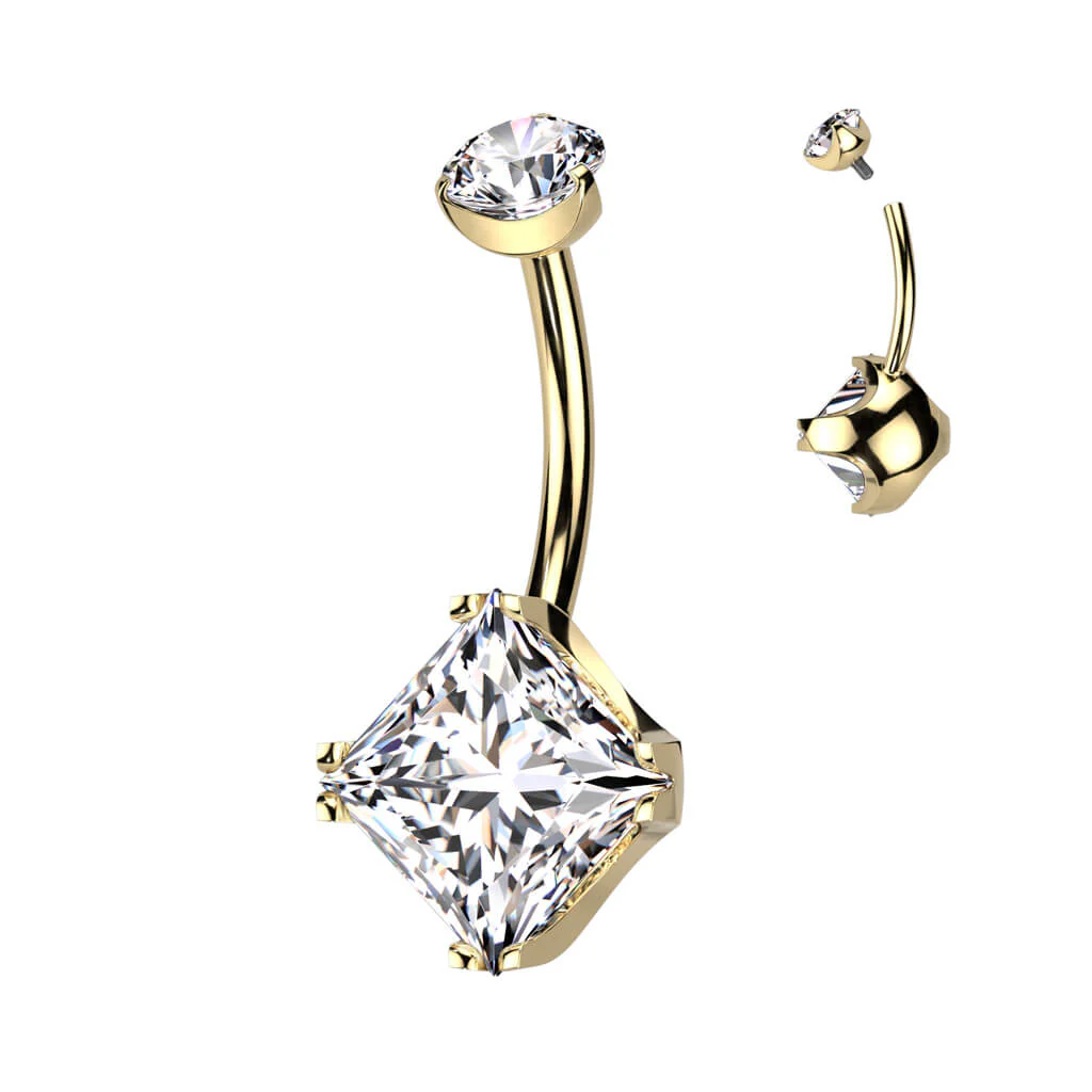 Titan Bauchnabelpiercing Quadrat Zirkonia Innengewinde - Image 5