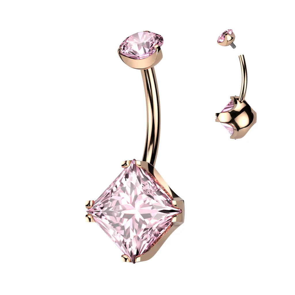 Titan Bauchnabelpiercing Quadrat Zirkonia Innengewinde - Image 6