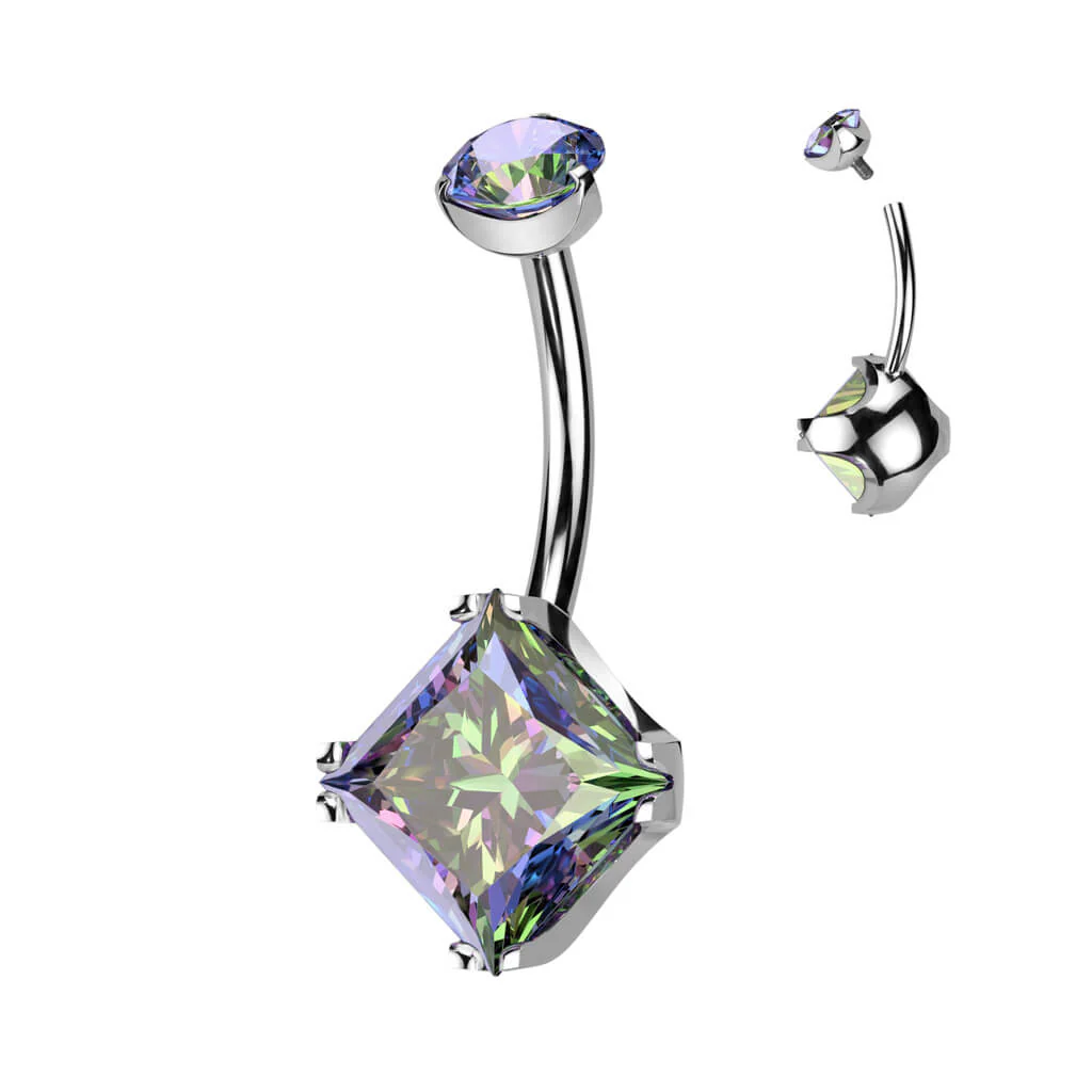 Titan Bauchnabelpiercing Quadrat Zirkonia Innengewinde - Image 7