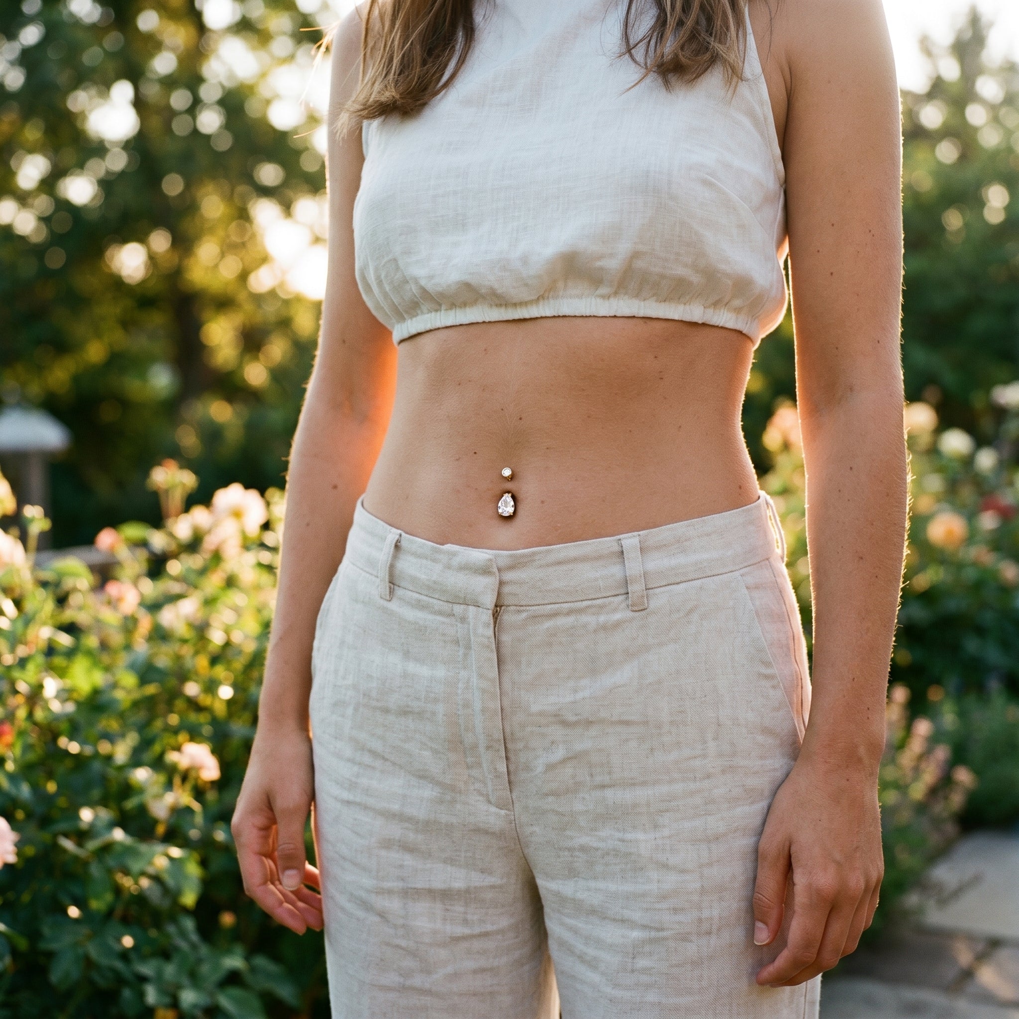 Titan Bauchnabelpiercing Tropfen Zirkonia Innengewinde - Image 2