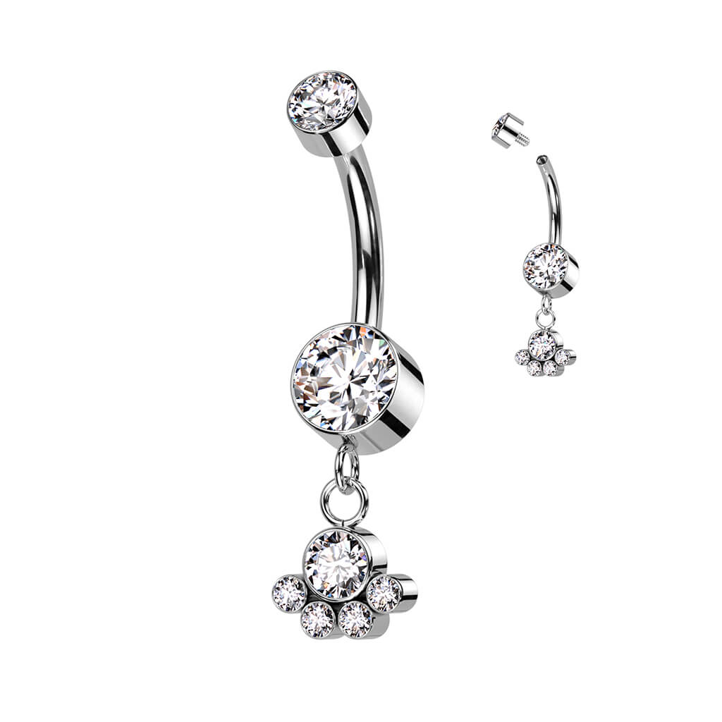 Titan Bauchnabelpiercing Zirkonia beweglich Silber Innengewinde - Image 4