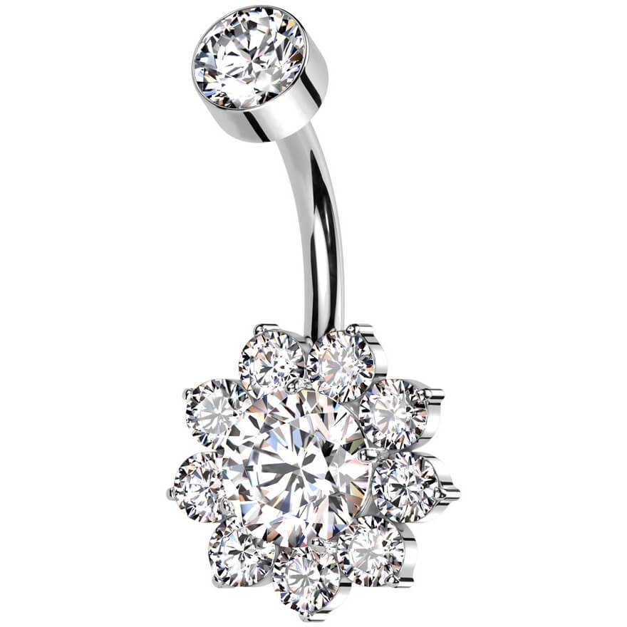 Titan Bauchnabelpiercing Blume Zirkonia Innengewinde - Image 3