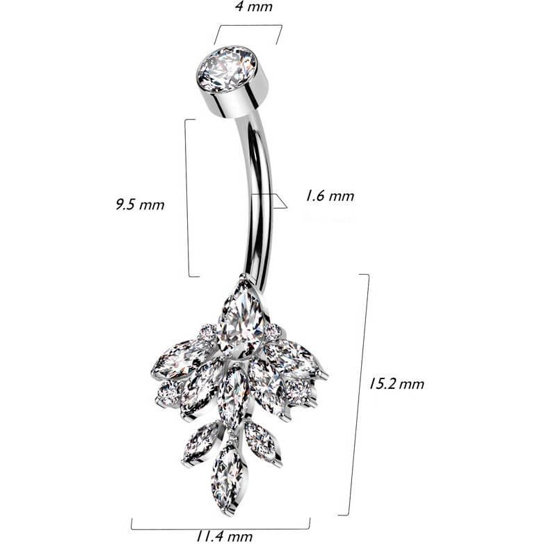 Titan Bauchnabelpiercing Marquise Blatt Zirkonia Innengewinde - Image 2