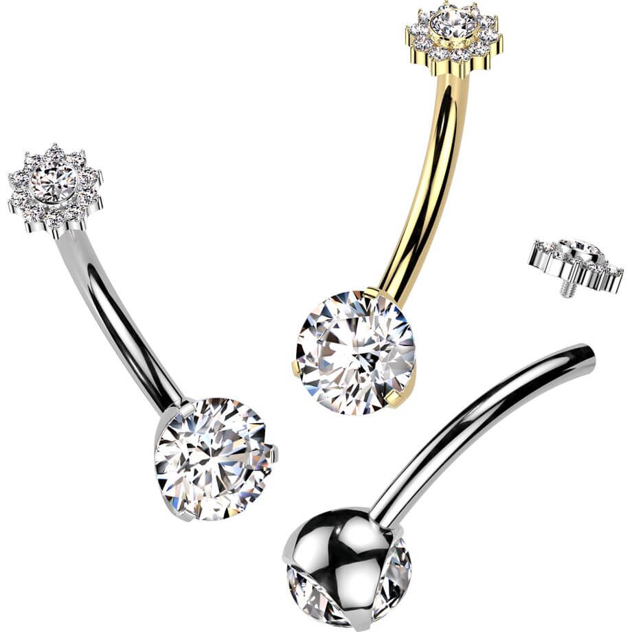 Titan Bauchnabelpiercing Zirkonia Blume rund Innengewinde - Image 2