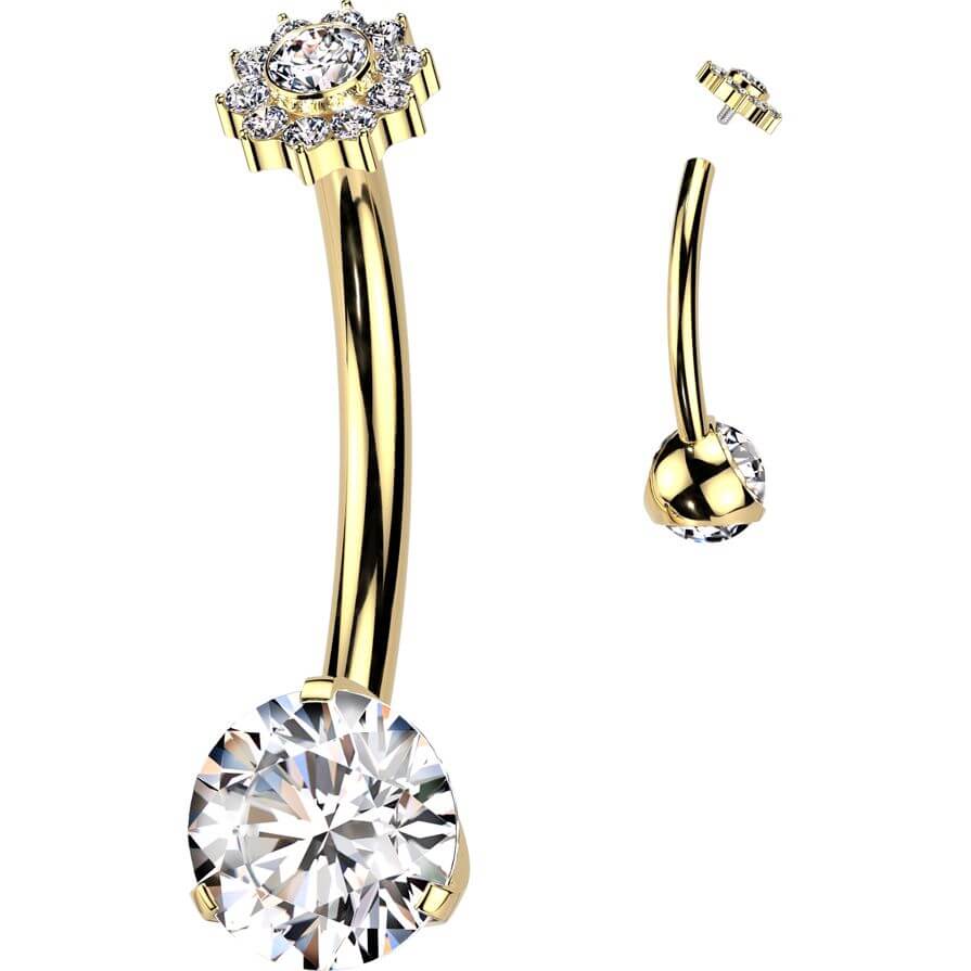 Titan Bauchnabelpiercing Zirkonia Blume rund Innengewinde - Image 3