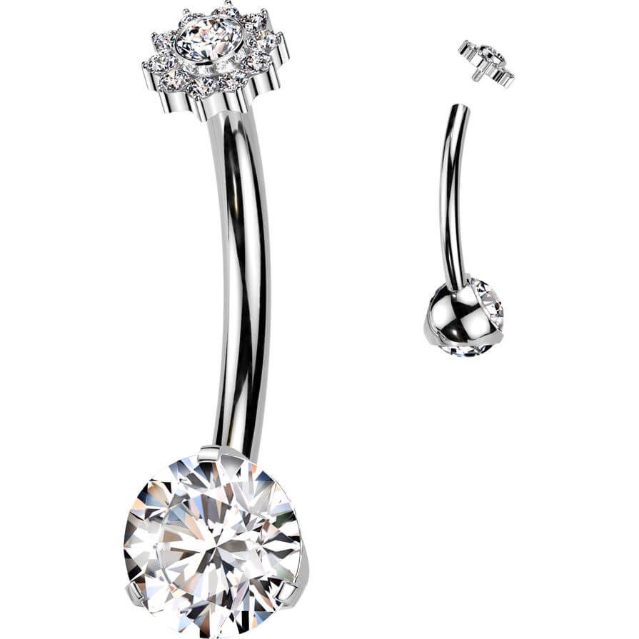 Titan Bauchnabelpiercing Zirkonia Blume rund Innengewinde - Image 4