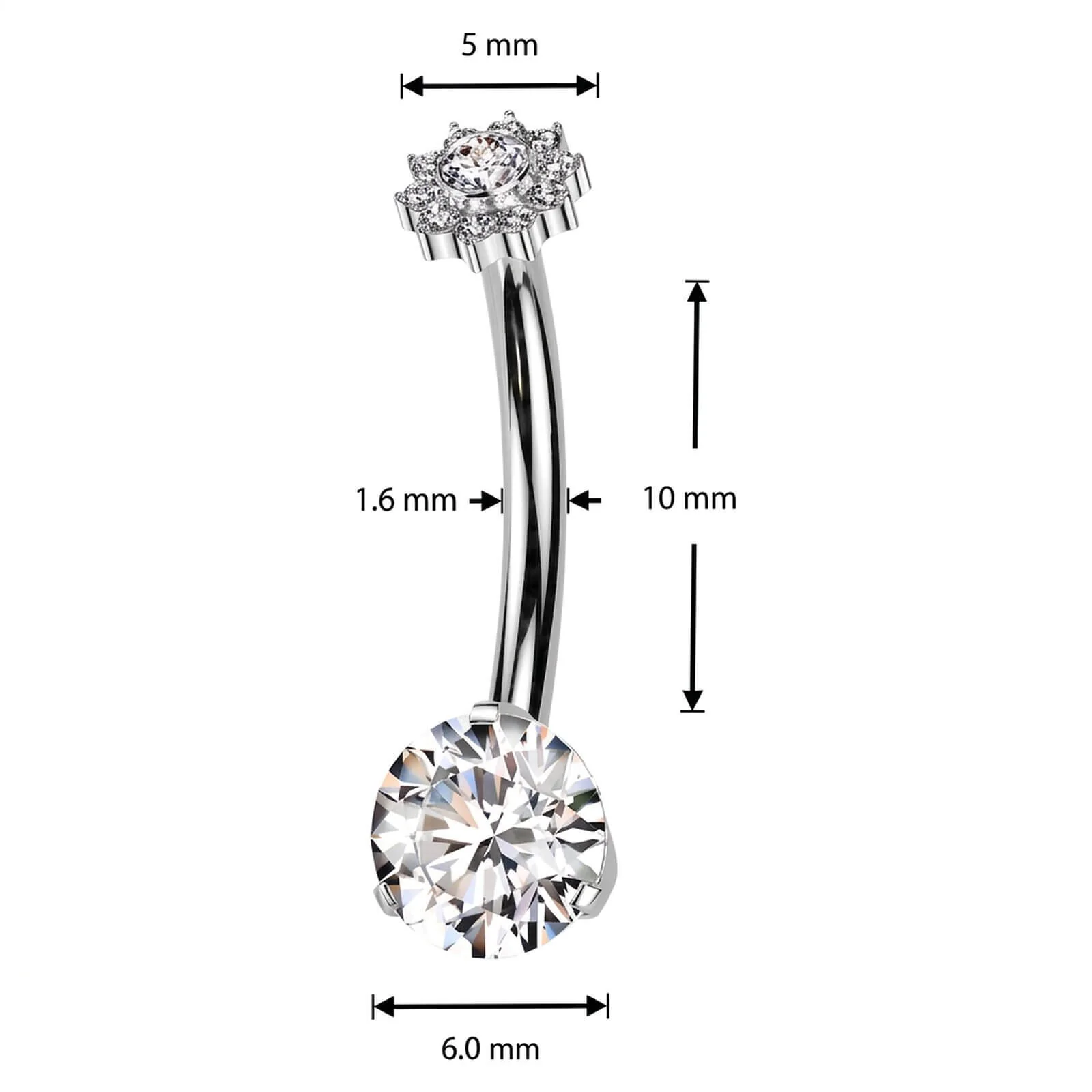 Titan Bauchnabelpiercing Zirkonia Blume rund Innengewinde - Image 5