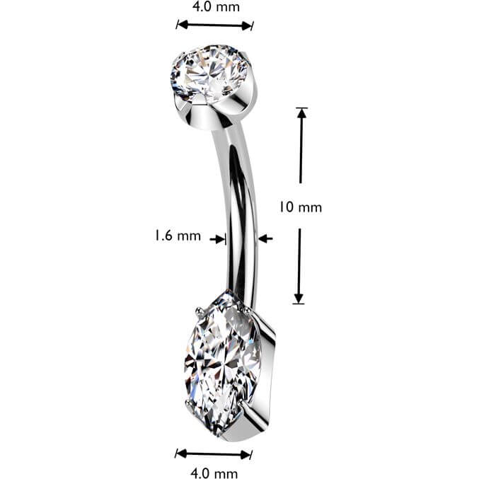 Titan Bauchnabelpiercing Runder Zirkonia Marquise Schliff Innengewinde - Image 2