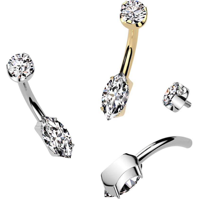 Titan Bauchnabelpiercing Runder Zirkonia Marquise Schliff Innengewinde - Image 3