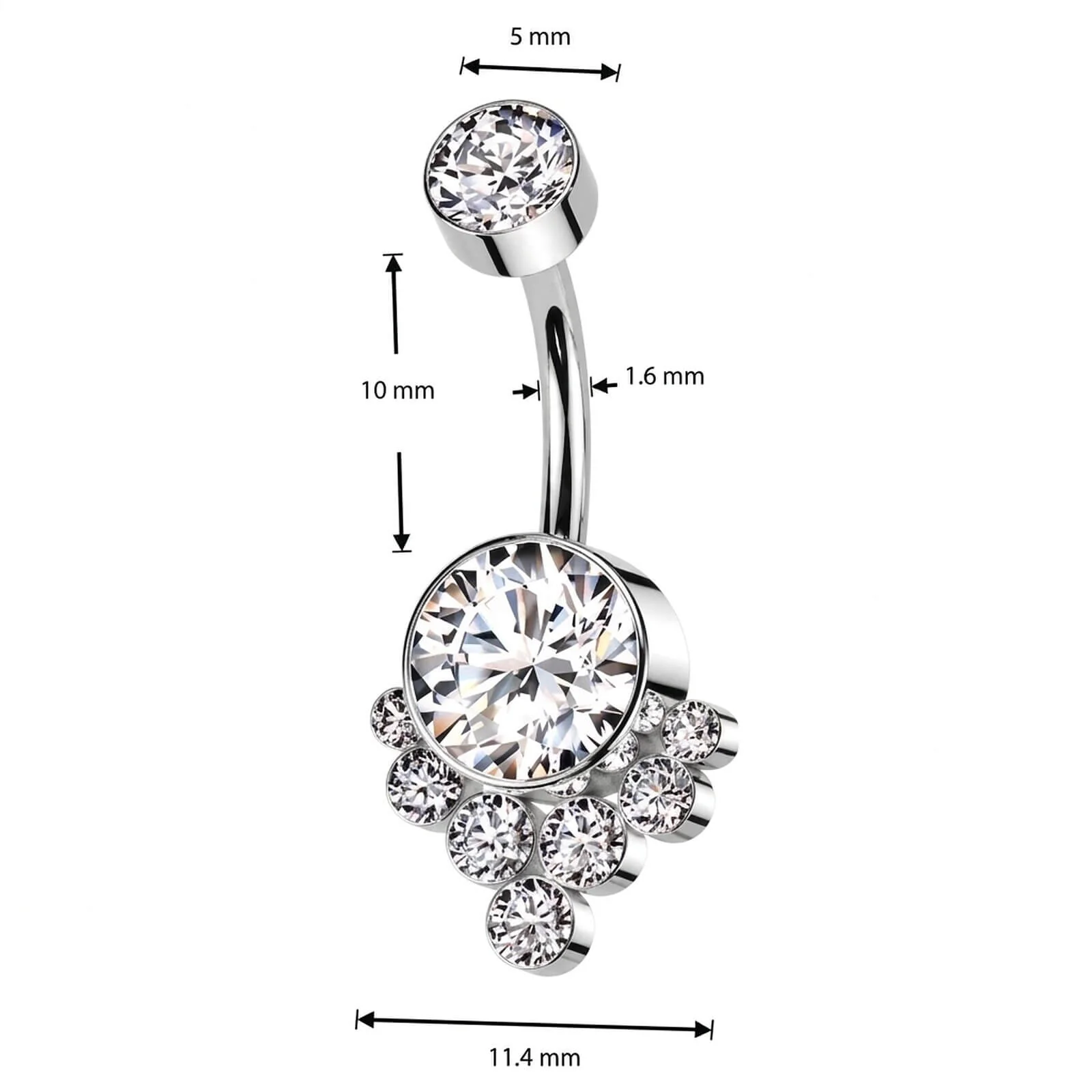 Titan Bauchnabelpiercing Zirkonia Cluster Innengewinde - Image 5