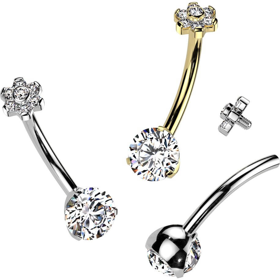 Titan Bauchnabelpiercing Blume Zirkonia Innengewinde - Image 3