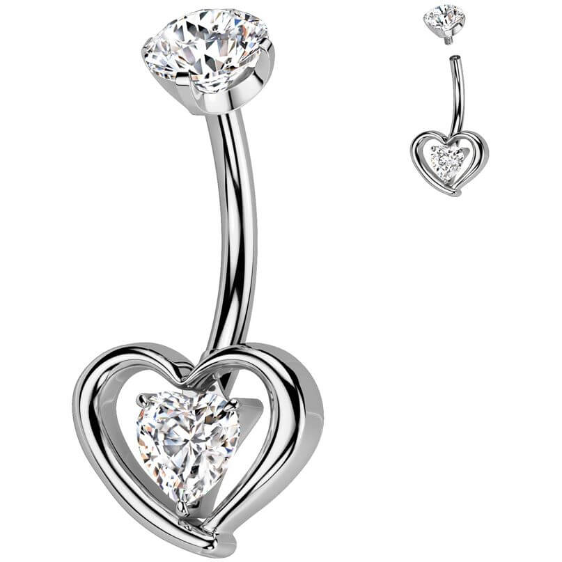 Titan Bauchnabelpiercing Herz in Herz Zirkonia Innengewinde - Image 3