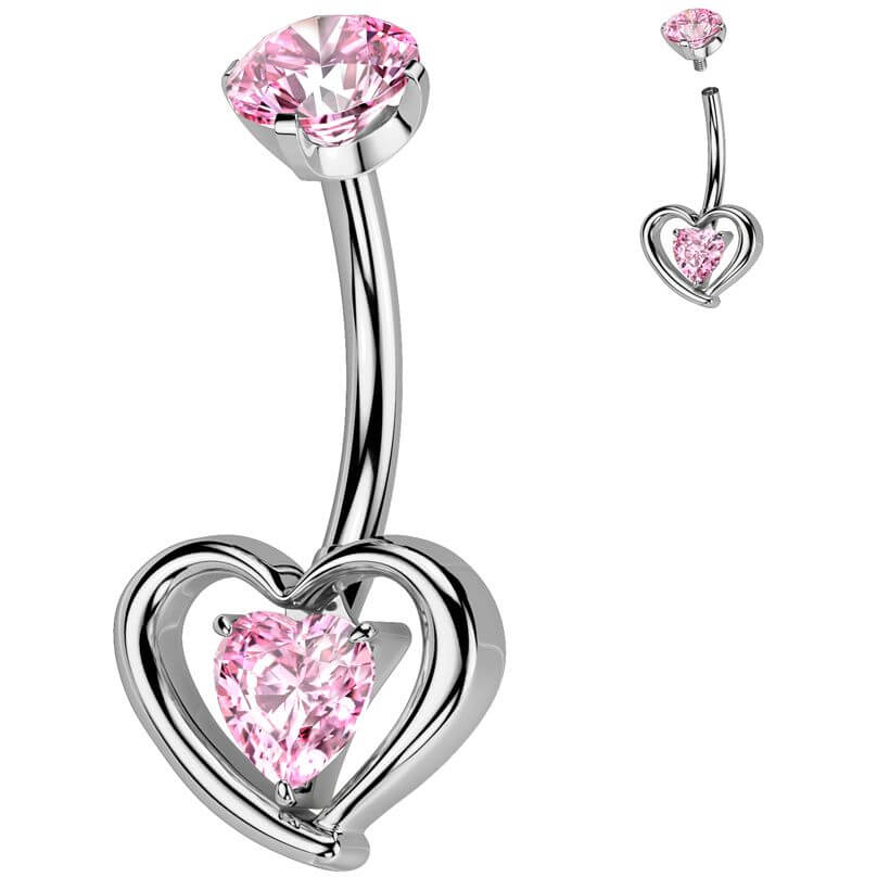 Titan Bauchnabelpiercing Herz in Herz Zirkonia Innengewinde - Image 4