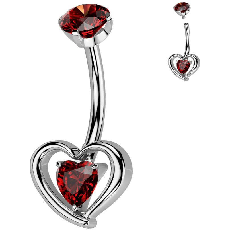 Titan Bauchnabelpiercing Herz in Herz Zirkonia Innengewinde - Image 5