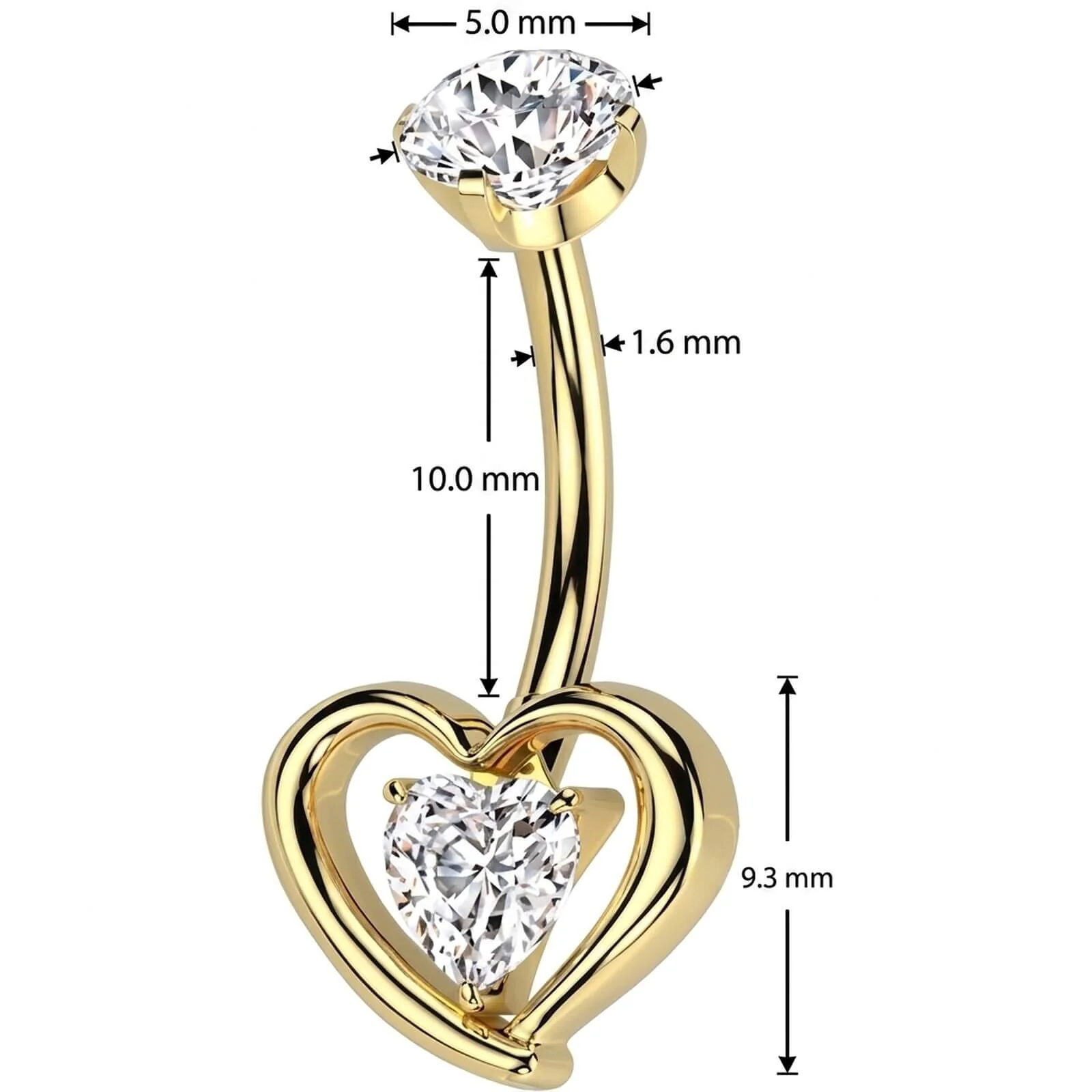Titan Bauchnabelpiercing Herz in Herz Zirkonia Innengewinde - Image 6