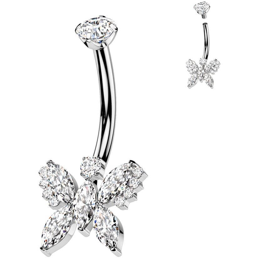 Titan Bauchnabelpiercing Schmetterling Zirkonia Innengewinde - Image 3