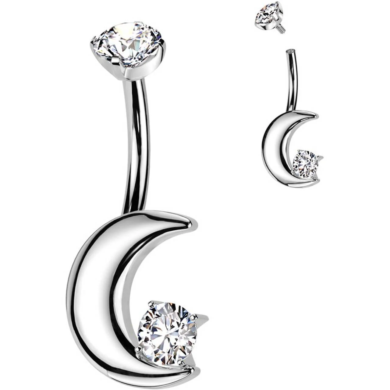 Titan Bauchnabelpiercing Viertel Mond Zirkonia Stern Innengewinde - Image 3