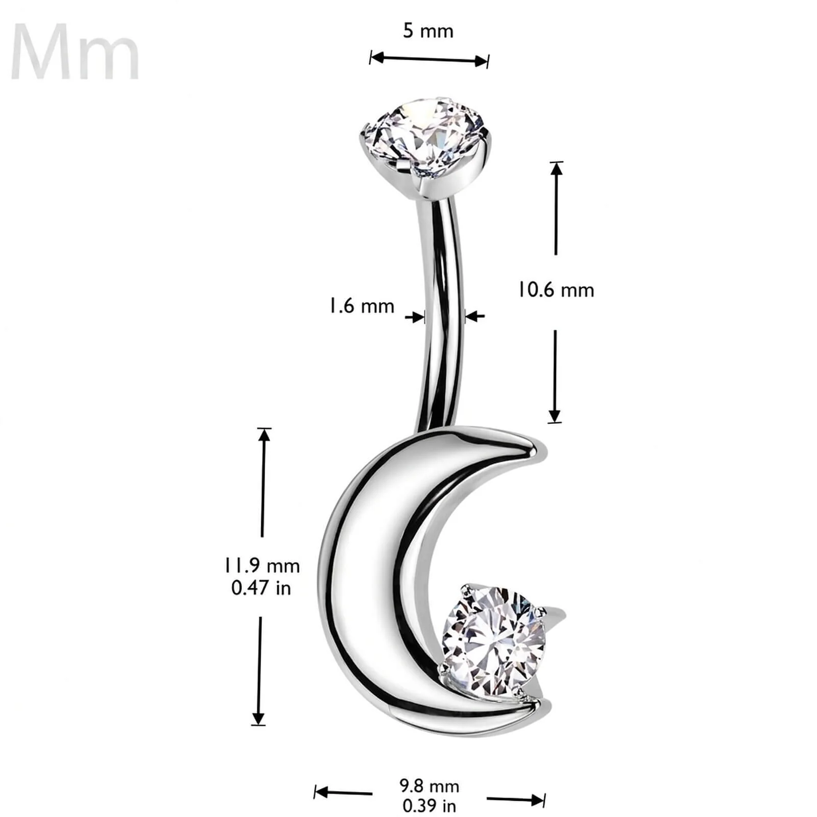 Titan Bauchnabelpiercing Viertel Mond Zirkonia Stern Innengewinde - Image 4