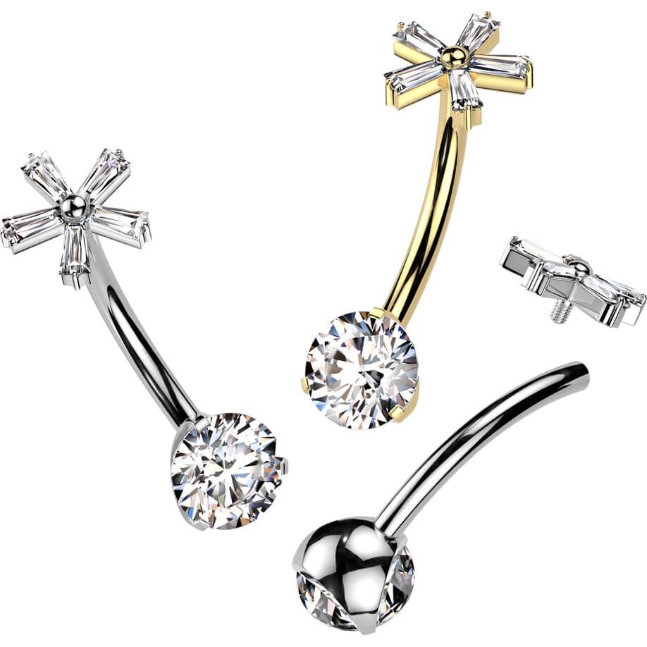Titan Bauchnabelpiercing Zirkonia Blume Baguetteschliff rund Innengewinde - Image 2