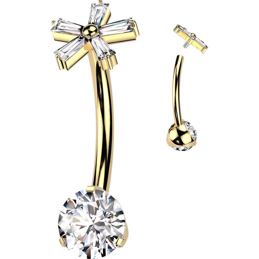 Titan Bauchnabelpiercing Zirkonia Blume Baguetteschliff rund Innengewinde - Image 3
