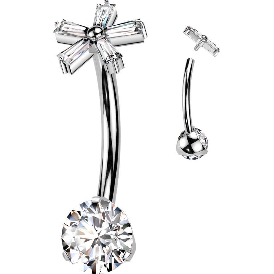 Titan Bauchnabelpiercing Zirkonia Blume Baguetteschliff rund Innengewinde - Image 4