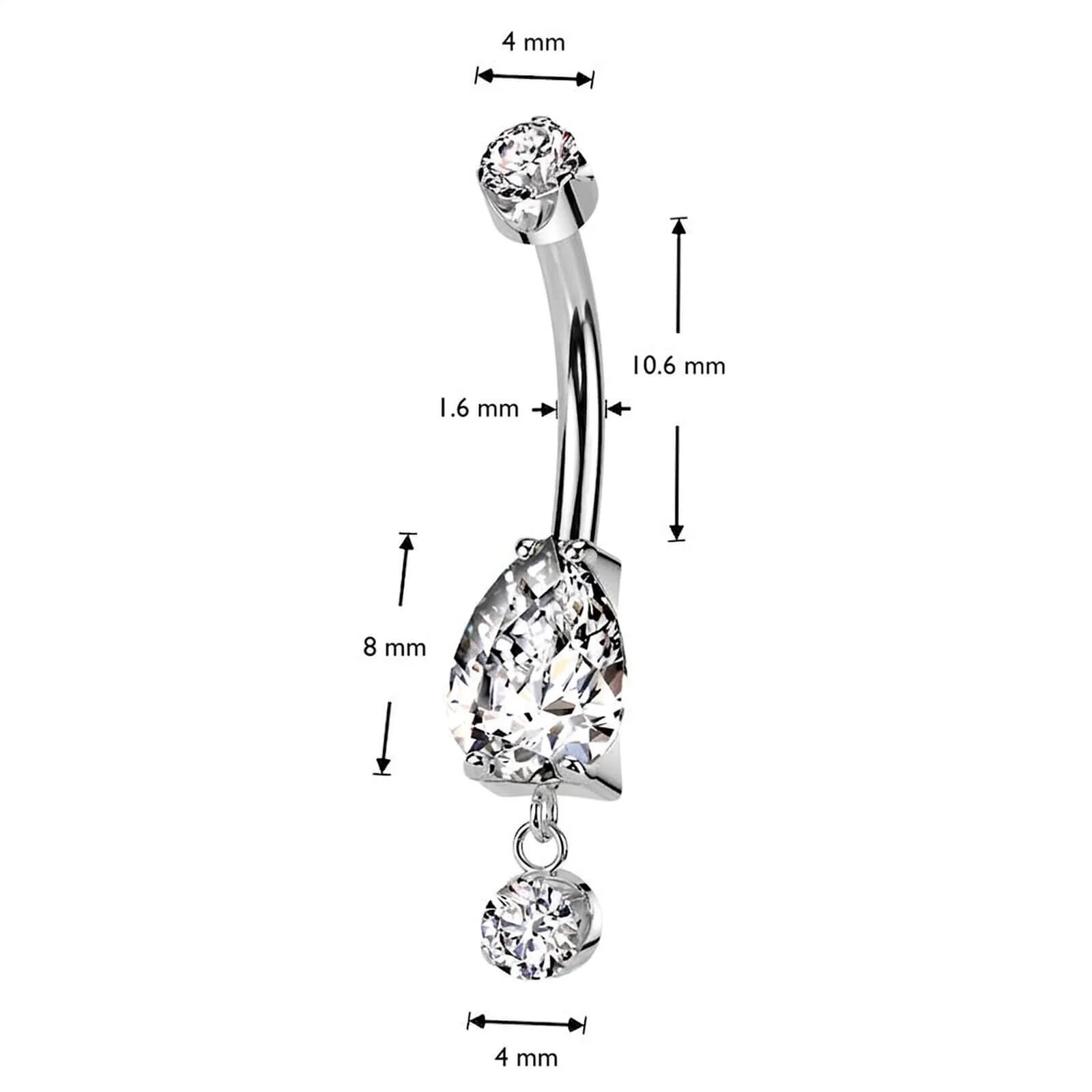 Titan Bauchnabelpiercing Zirkonia Anhänger Innengewinde - Image 4