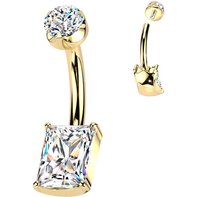 Titan Bauchnabelpiercing Viereck Zirkonia Innengewinde - Image 2