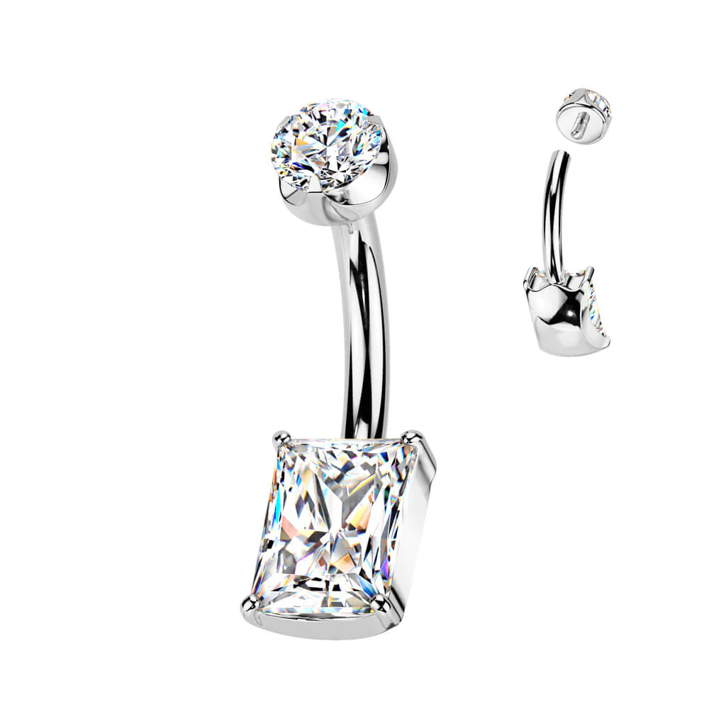 Titan Bauchnabelpiercing Viereck Zirkonia Innengewinde - Image 3