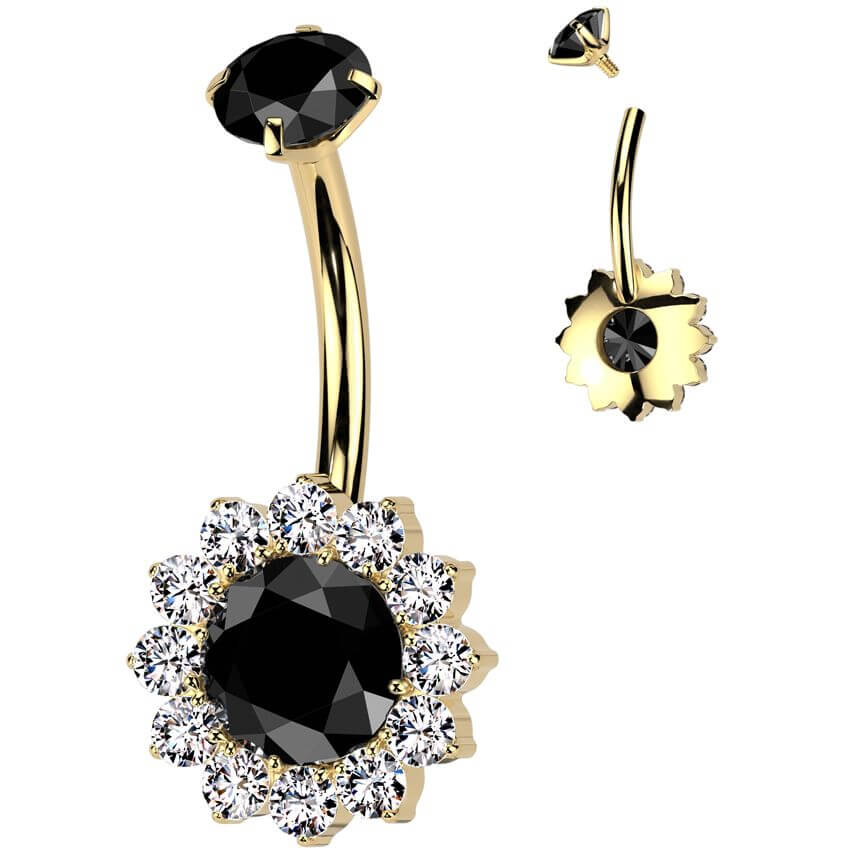 Titan Bauchnabelpiercing Sonnenblume Zirkonia Innengewinde - Image 2