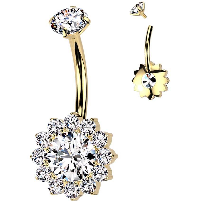 Titan Bauchnabelpiercing Sonnenblume Zirkonia Innengewinde - Image 4