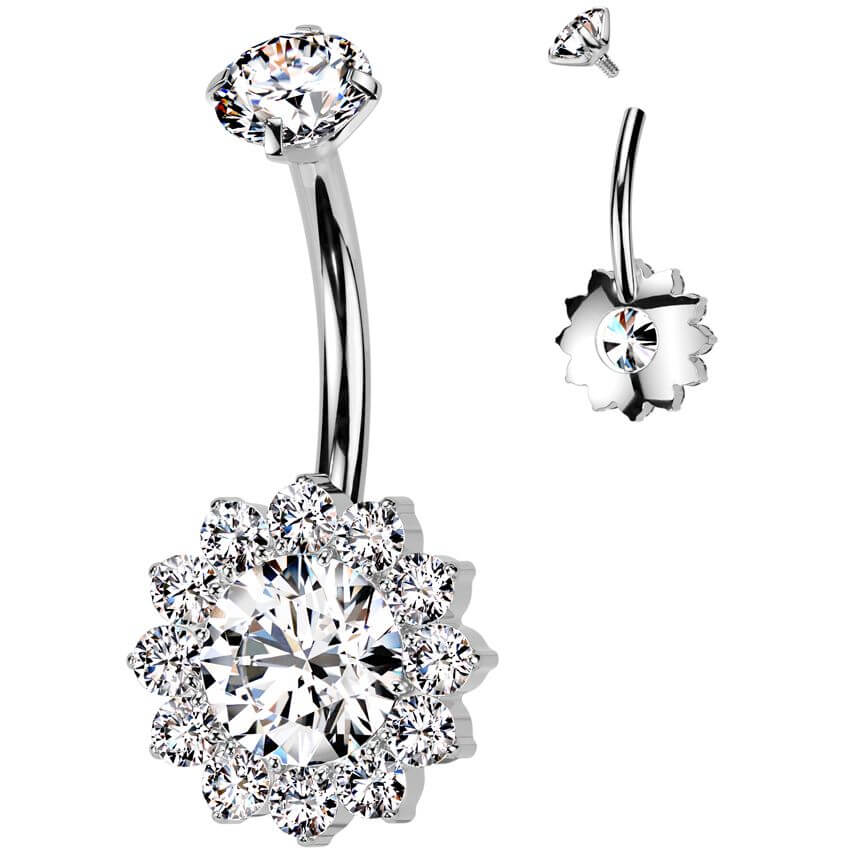 Titan Bauchnabelpiercing Sonnenblume Zirkonia Innengewinde - Image 5
